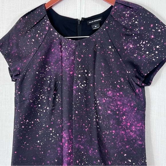 Club Monaco Black Ophelia Galaxy Space Print Silk Shift Dress Size 00 - Picture 8 of 16